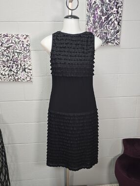 Joseph Ribkoff Black Sleeveless Ruffle-Trim Midi Dress